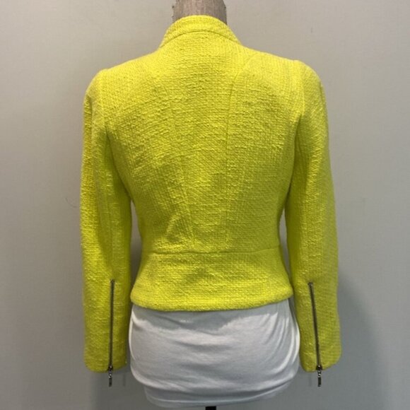 Zara Neon Yellow Tweed Blazer Jacket Size Large - Picture 9 of 15